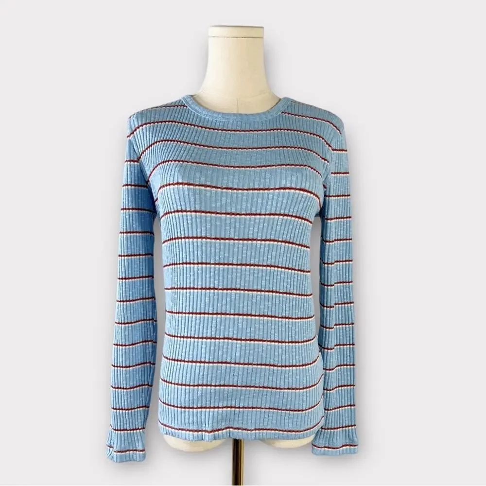 J. Crew Blue Multi Striped Slim Perfect Ribbed Sweater Size Small